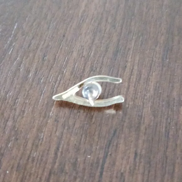 Vintage Swank Tie Tack/ Lapel  (Goldtone Faux Pearl) Wishbone & Pearl - Picture 4 of 6